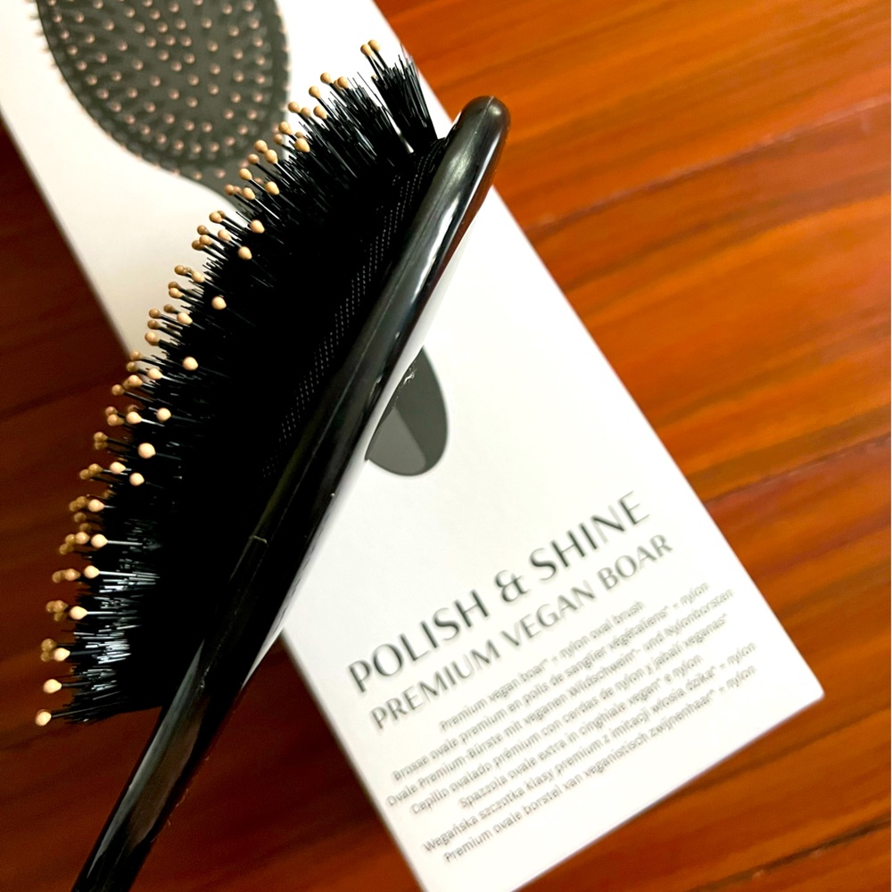 T3 Micro Polish and Shine Premium Vegan Boar Paddle Hair Brush- Black NEW